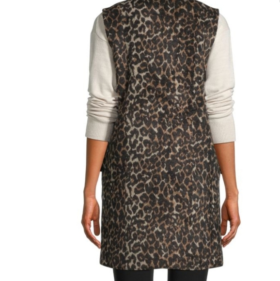 Dolce Cabo Leopard Longline Fleece Vest Jacket Open Front  Womens Large Viscose - Picture 3 of 16